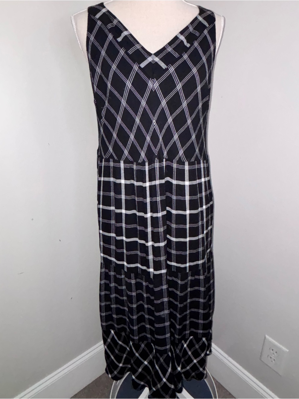 J Jill black & white mixed plaids tiered sleeveless midi dress size XL Petite